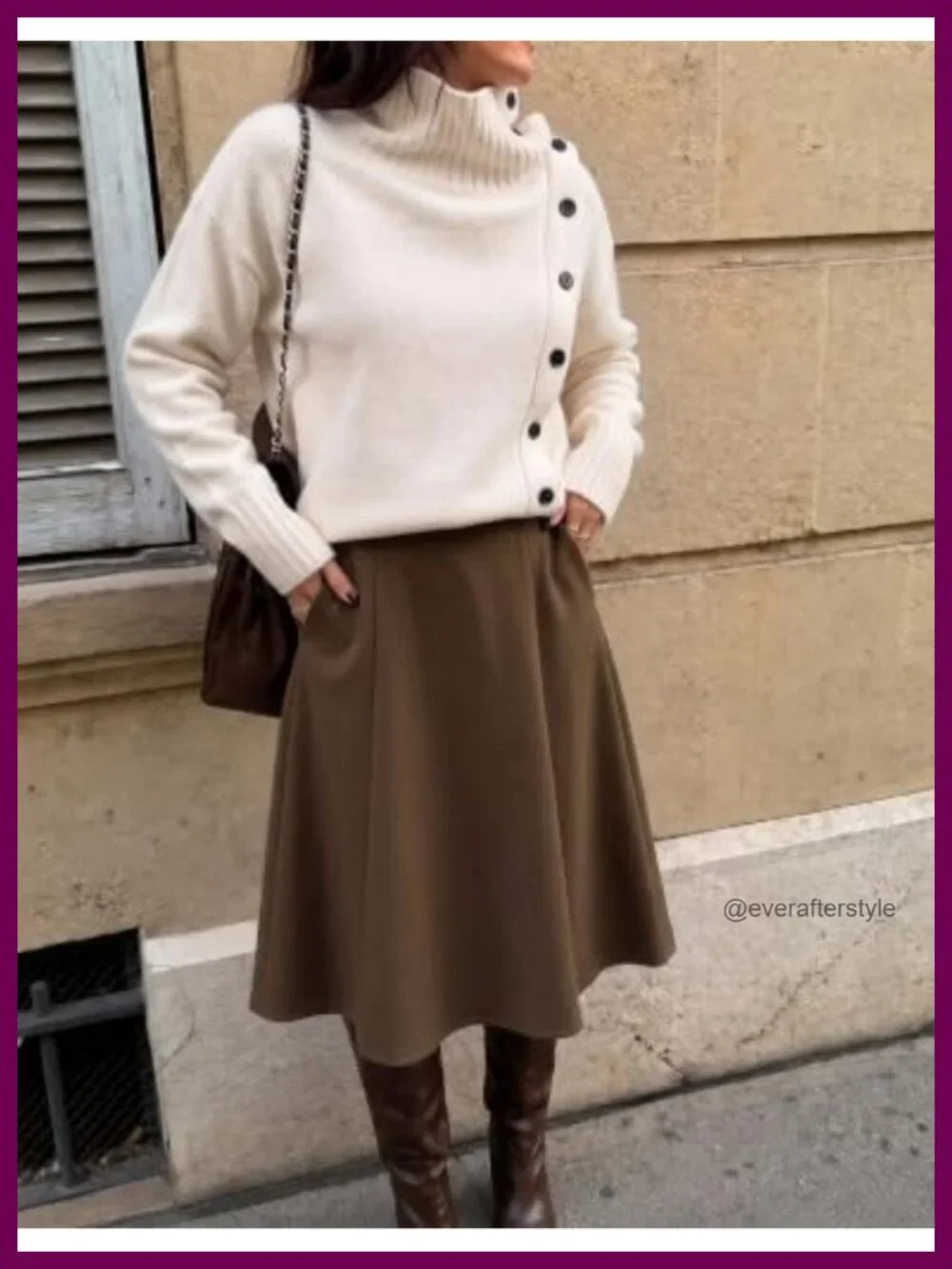 Women's Turtleneck Knit Pullover Sweater - Asymmetric Button Detail Relaxed Fit
